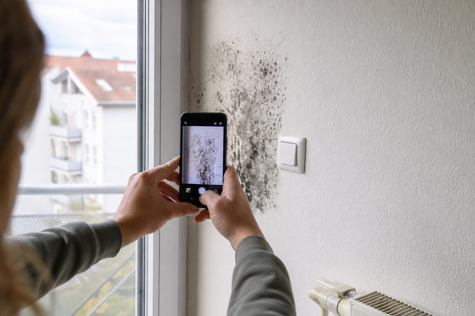 Schimmelfleck mit Smartphone dokumentieren