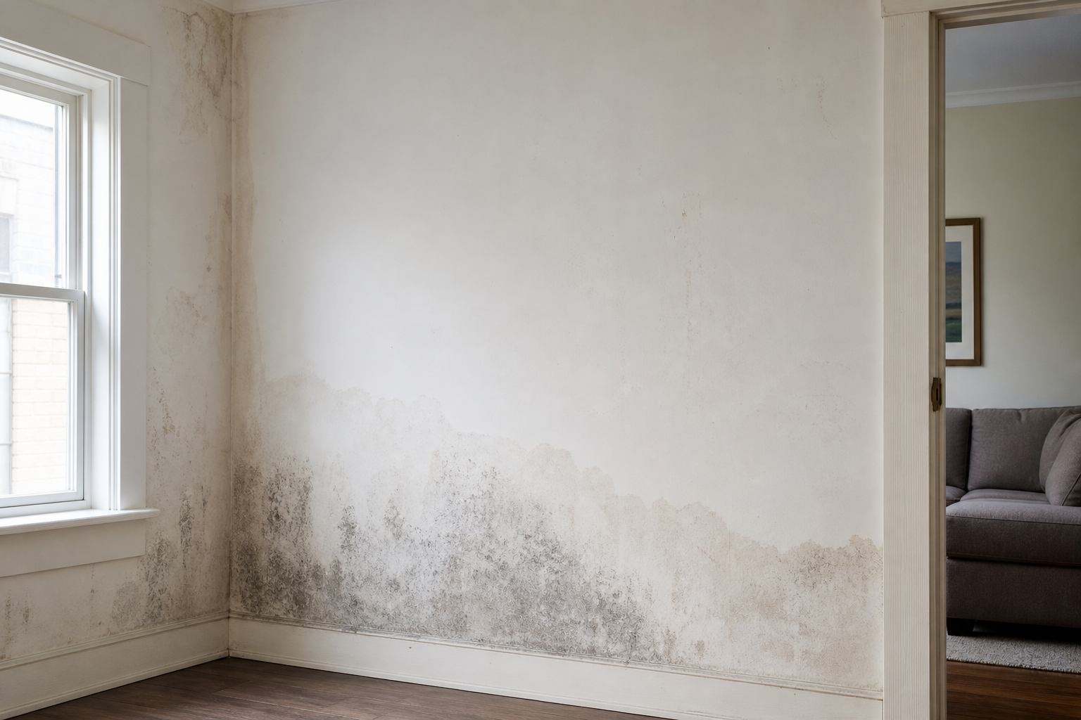Schimmelbildung an einer Wand nach einem Wasserschaden