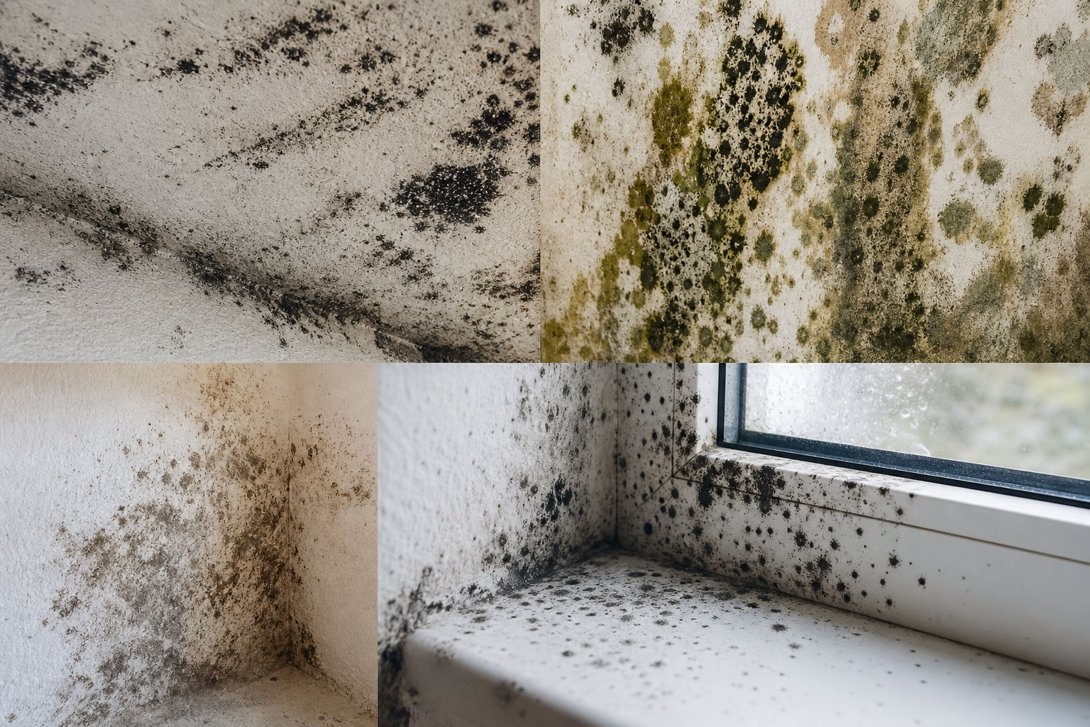 Collage verschiedener Schimmelarten in Nahaufnahme