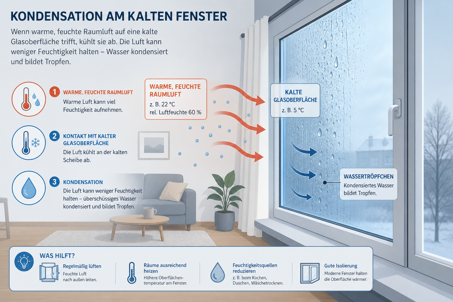 Schema Schimmelentstehung durch Feuchtigkeit